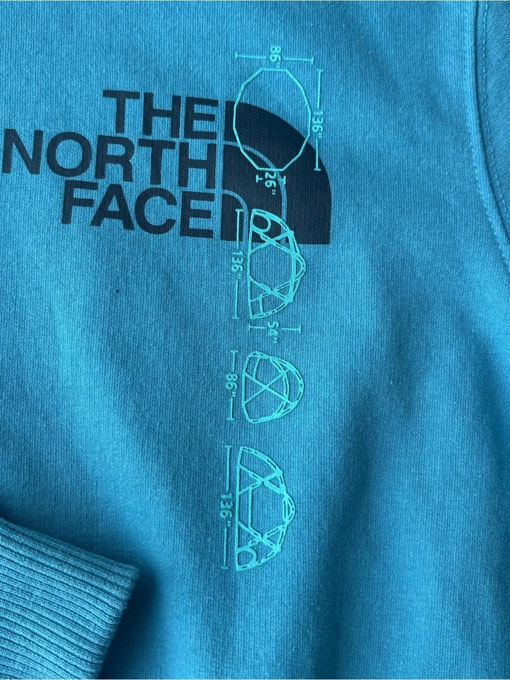 The North Face Men’s Hoodie Medium Blue Teal Pullover Sweatshirt Logo Sweater